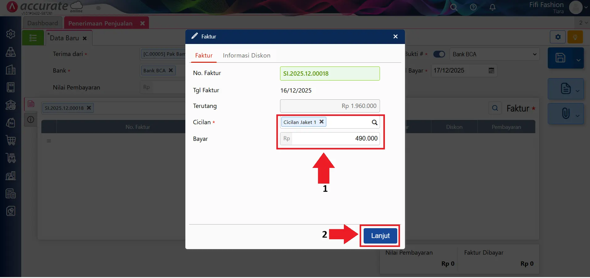 membuat faktur penjualan cicilan